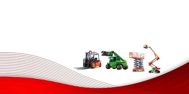 Forklift, telehandler, scissor lift and boom lift lined up for rental at the A&G Equipment yard in Johor