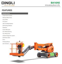 Dingli BA16NE standard features sheet – compact boom lift rental in Johor