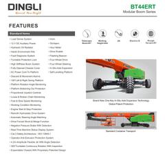 Dingli BT44ERT standard features sheet – 44m telescopic boom lift rental in Johor