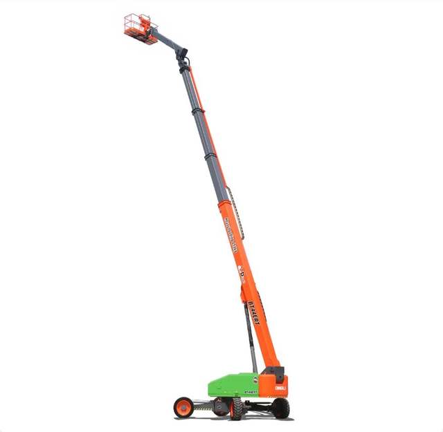 Dingli BT44ERT 44m telescopic boom lift fully extended, side view – rental in Johor