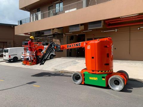 Dingli BA11NE electric articulating boom lift ready for rental delivery in Johor Bahru