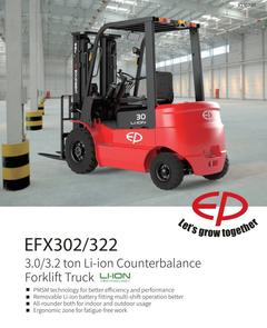 EP EFX302/322 Li-ion forklift parked in an empty warehouse – forklift rental in Johor