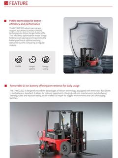 EP EFX302/322 feature page on the PMSM motor and removable Li-ion battery – forklift rental in Johor